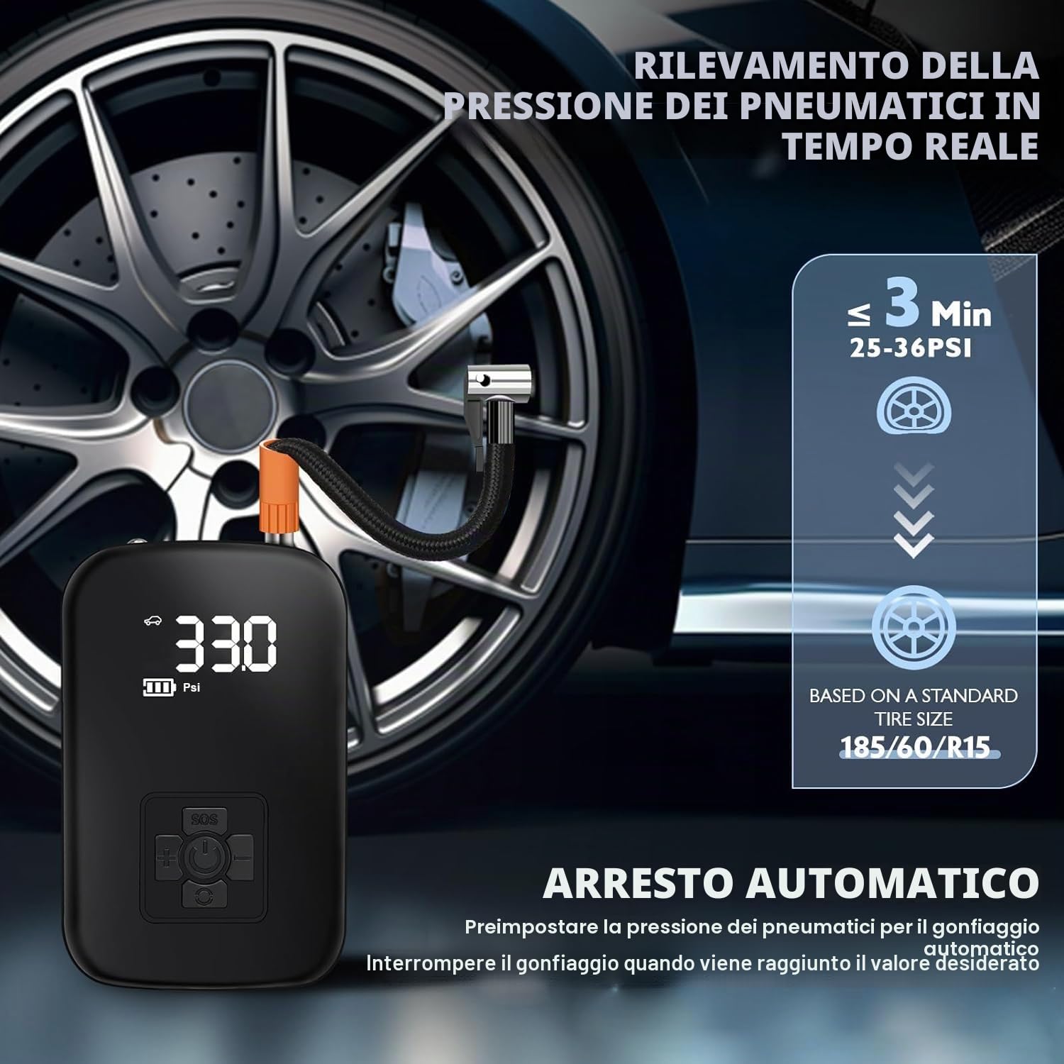 motomoyo Compressore Aria Portatile,4000mAh Mini Compressore 4 Modalità Air Pump Elettrica 150PSI Gonfia Gomme Auto Portatile con Schermo LCD Digitale e Torcia LED per Auto/Bici/Moto/Scooter/Pallone