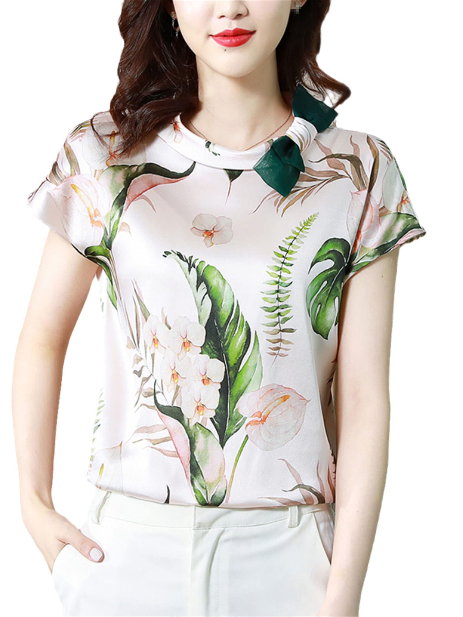Chemisier d'été élégant à manches courtes en satin pour femme, a, XXL