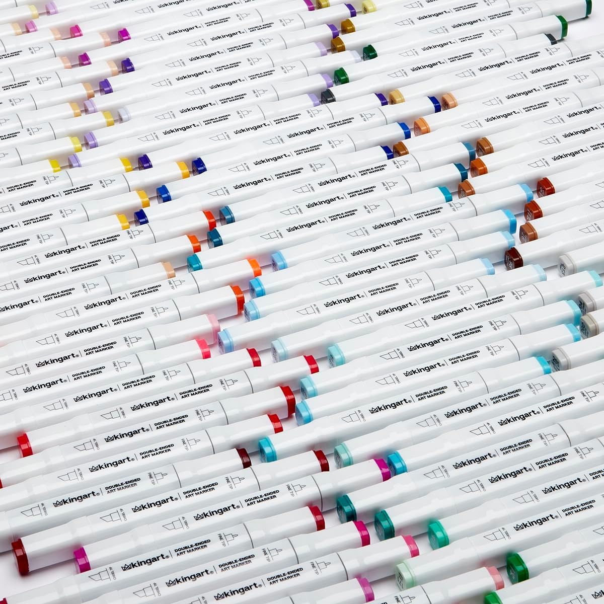 KINGART PRO Doppelendige Kunstmarker mit Alkoholtinte, 120 Farben, feine Spitze und Keilspitzen, permanent mit hervorragender Mischbarkeit, inklusive Kunststoffetui, 120 Stück