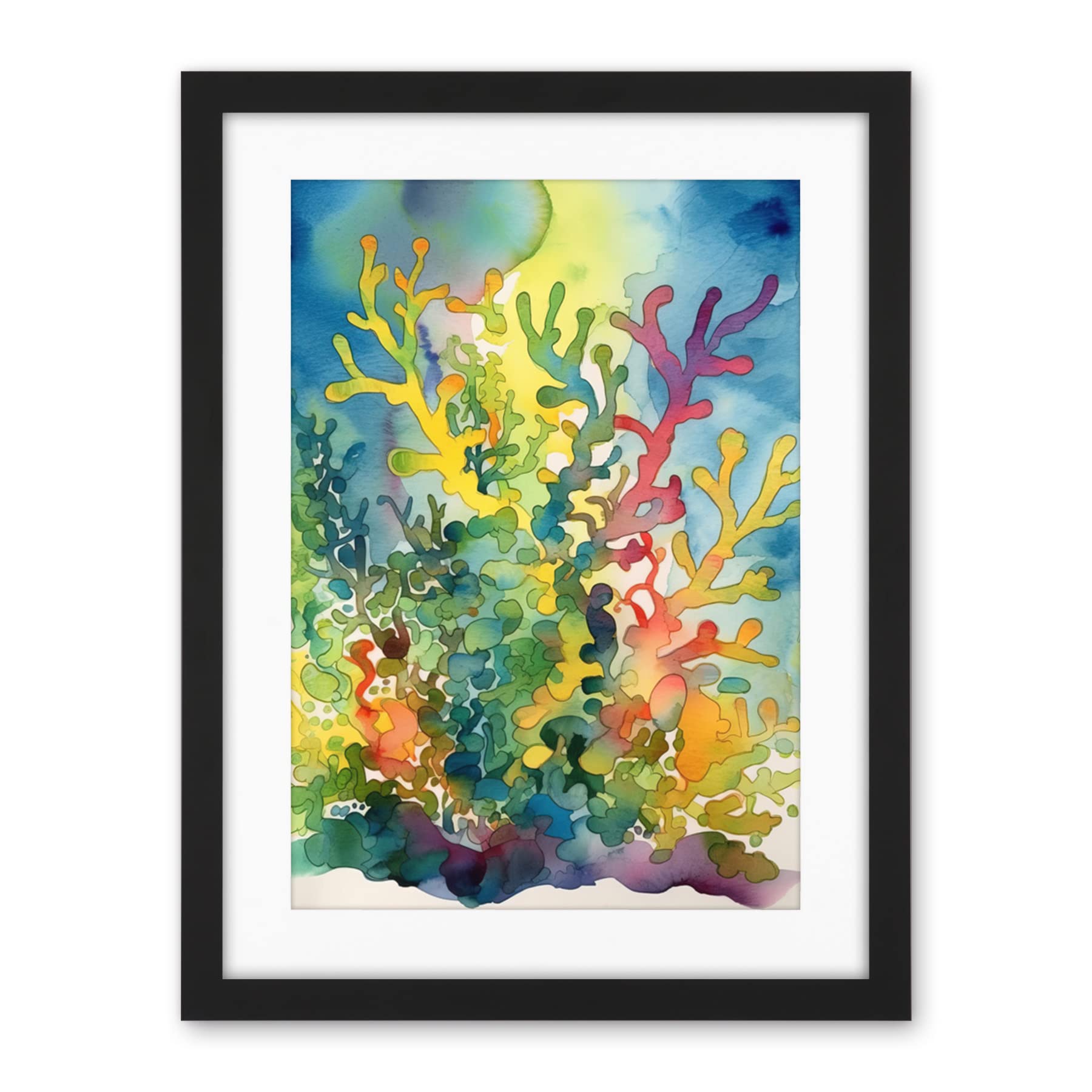Artery8 Staghorn Coral Reef Folk Art Artwork Framed Wall Art Print 18X24 Inch