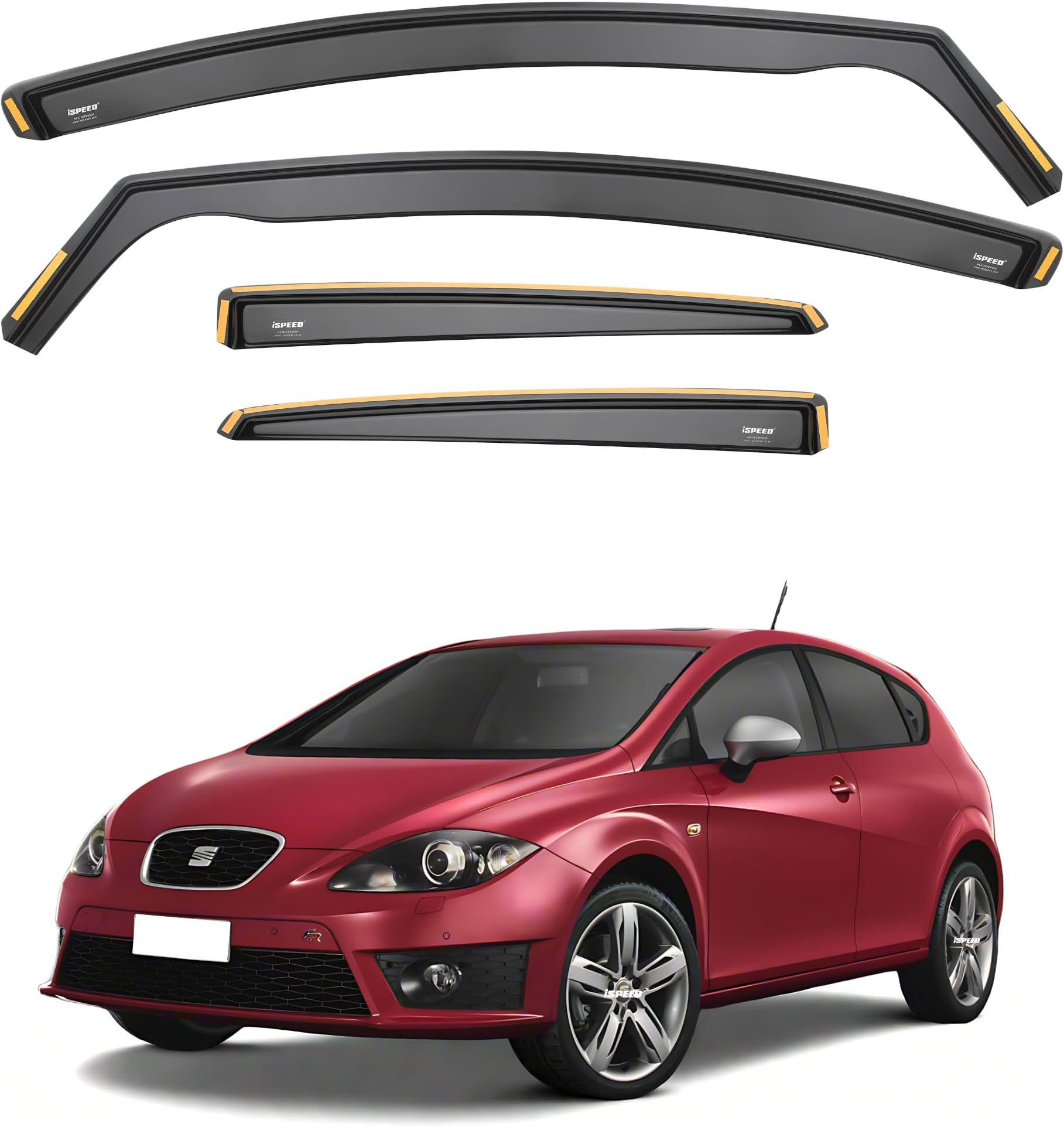 iSpeed Wind Deflectors For Seat Leon mk2 1P 2006-2012 5 Door Hatchback 4pc Set - Keep Your Car Ventilated in Rain - Reduce Wind Turbulence - Tinted In-ChannelType