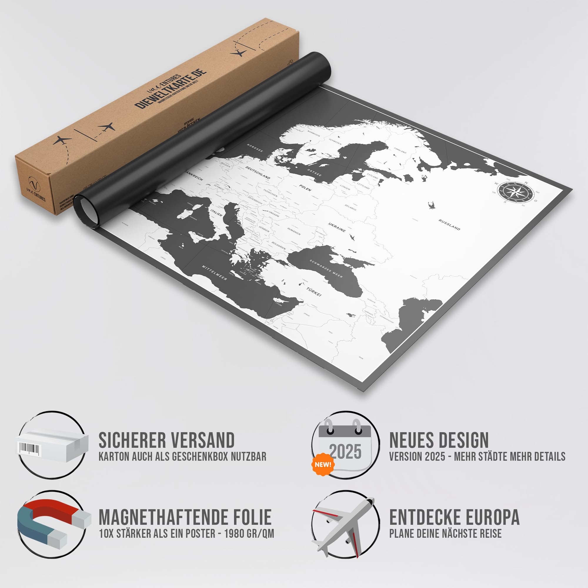 Magnetische Pinnwand Europakarte inkl. 2 x 15 magnetische Pins I Markiere Deine Reiseziele I Sammel Fotos und Magnete I Magnet Poster (XL (84x59cm))