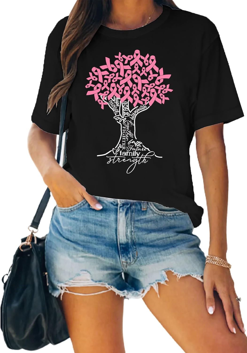 Breast Cancer Shirts for Women Breast Cancer Awareness Shirt Pink Ribbon Tree T-Shirts Cancer Support Short Sleeve Tops - Image 2