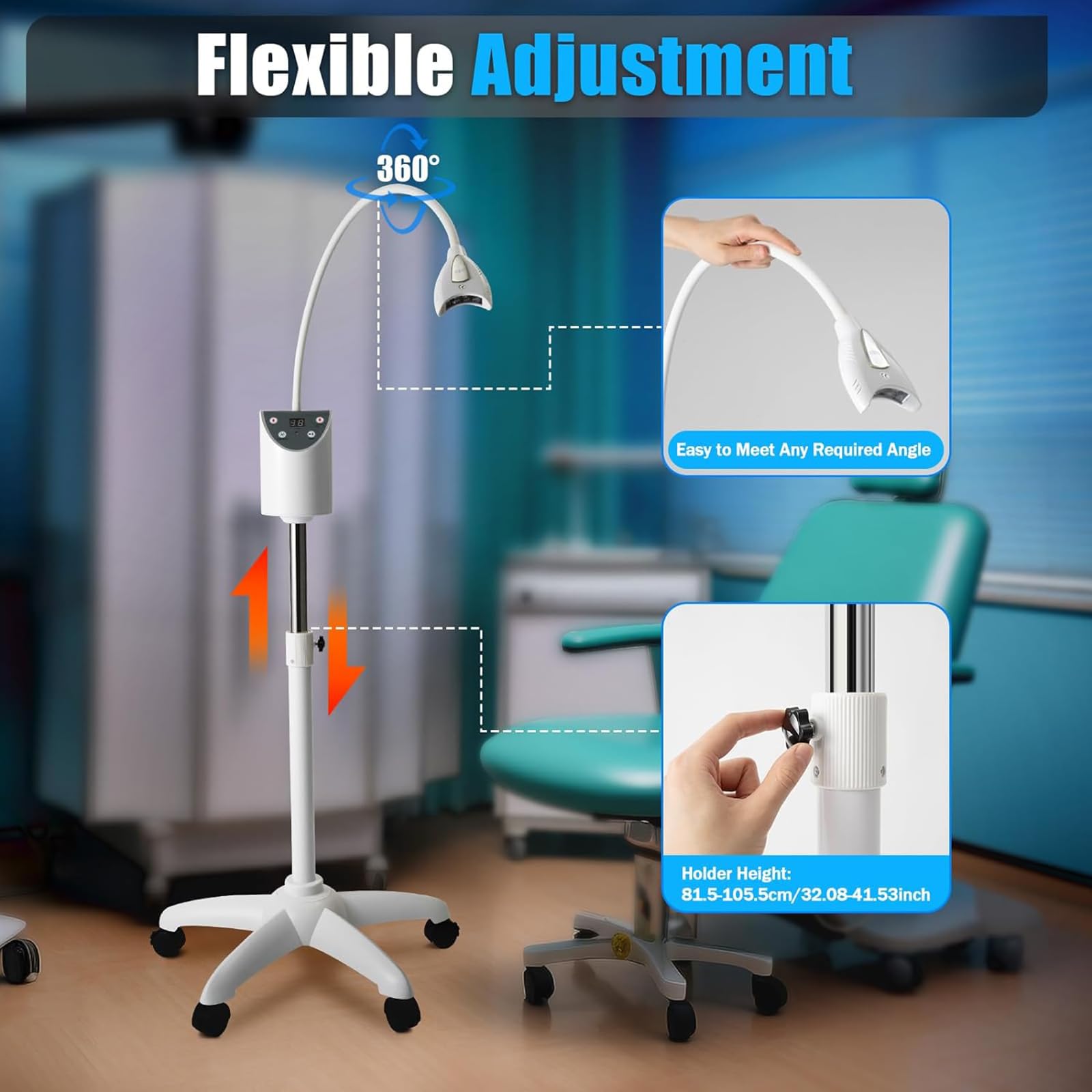 NGARY Máquina De Blanqueamiento Dental, Lámpara De Blanqueamiento Dental Móvil De 4 LED, Máquina Móvil Profesional De Sincronización Ajustable En El Hogar Profesional, para Clínicas, Hospitales