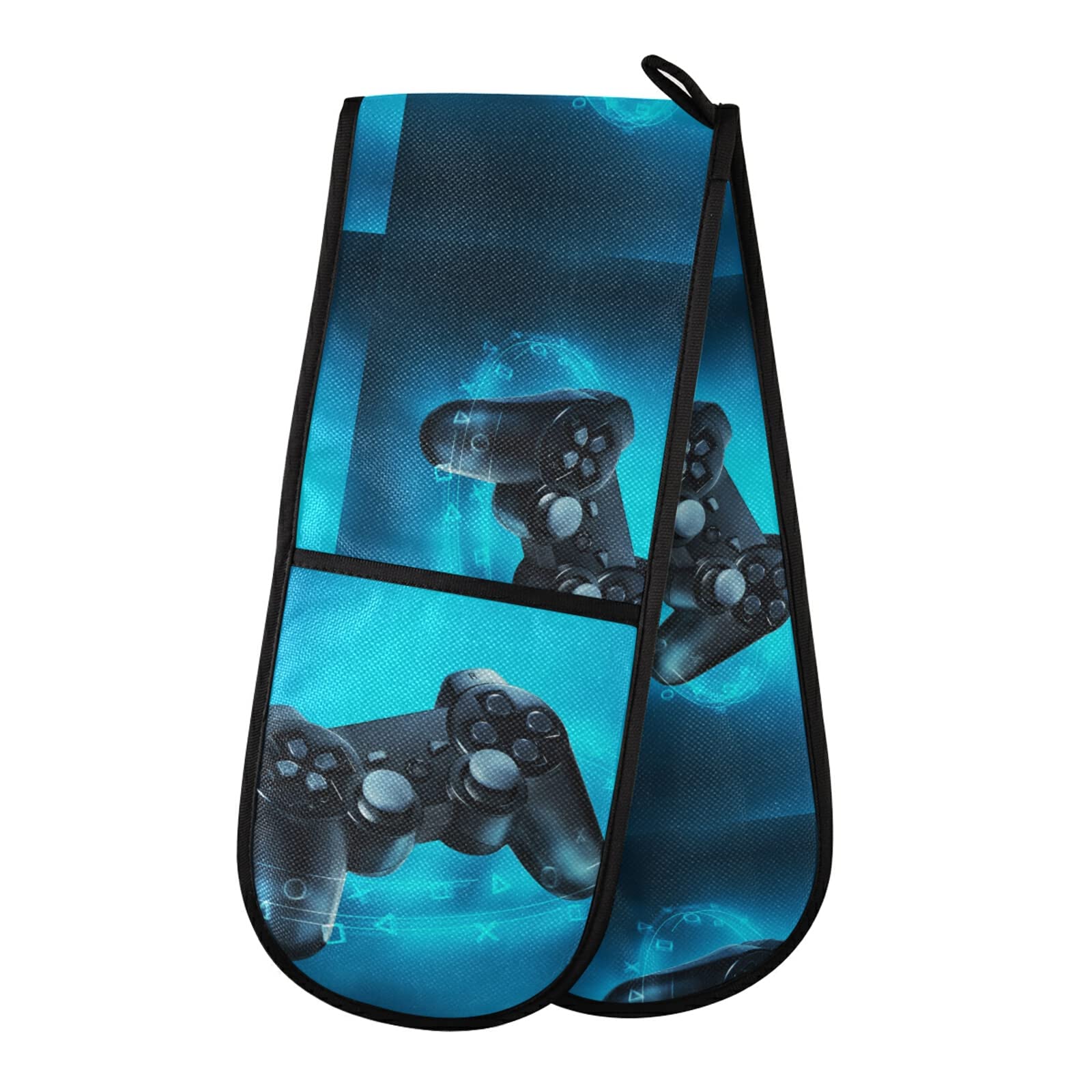 Poeticcity Multi 19 Video Game Controller And Blue Light On Blue Background Double Oven Mitt Gloves Extra Long Potholder High Heat Resistant For Baking Cooking Baking Grilling Handling Hots Pans 35"X7"