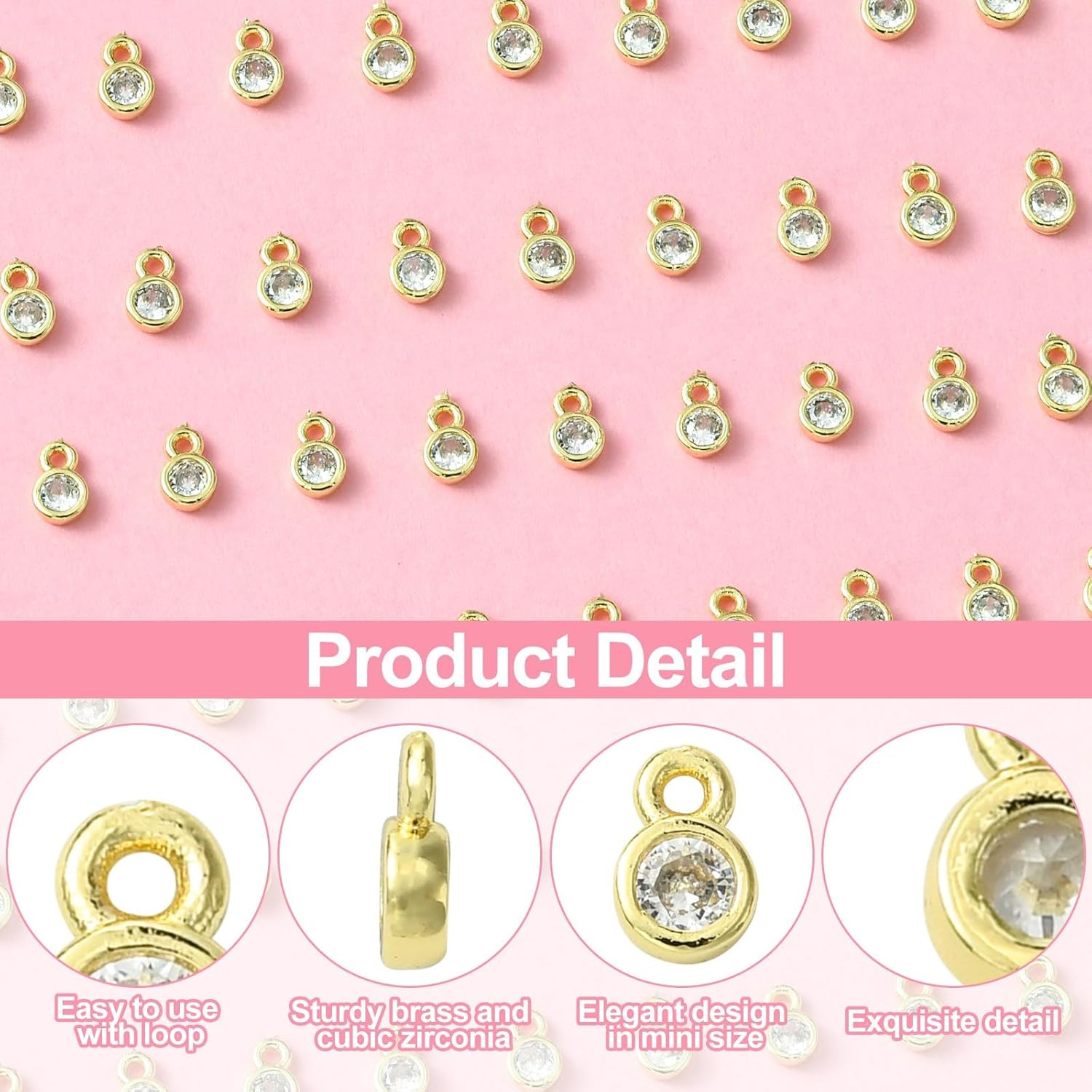 KitBeads 100pcs Cubic Zirconia Round Crystal Bead Charms 18k Real Gold Plated Crystal Rhinestone Charm for Jewelry Making Bracelets Earrings Crafts - Image 3