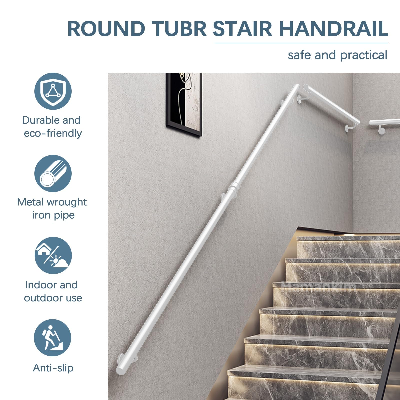 Barandillas industriales para escaleras 1m 1.5m 2m 2.5m 3m pasamanos de metal blanco para interiores exteriores kit de barras de seguridad para montaje en pared(100cm)