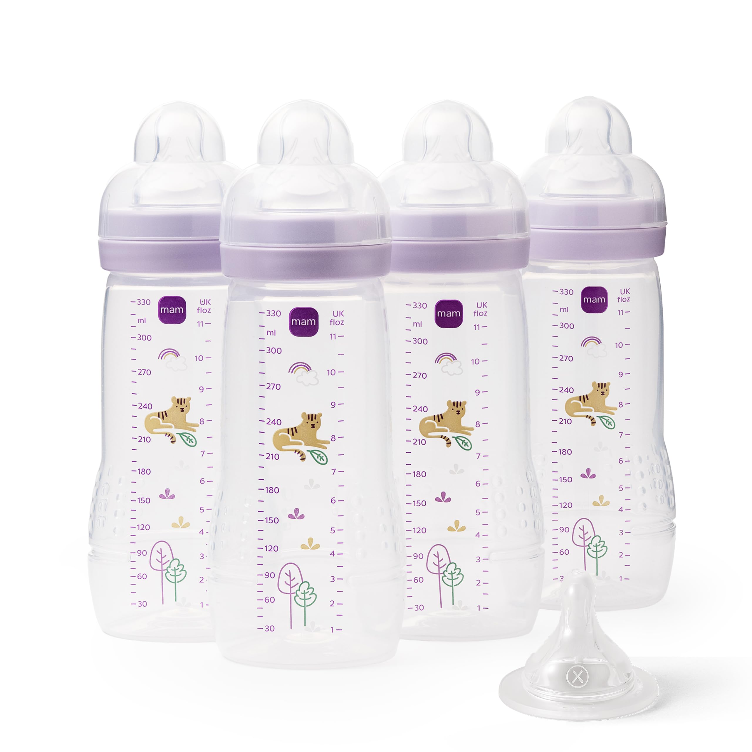 MAM Easy Active Bottles, 4X 330ml, Easy Grip Ergonomic Shape, Purple