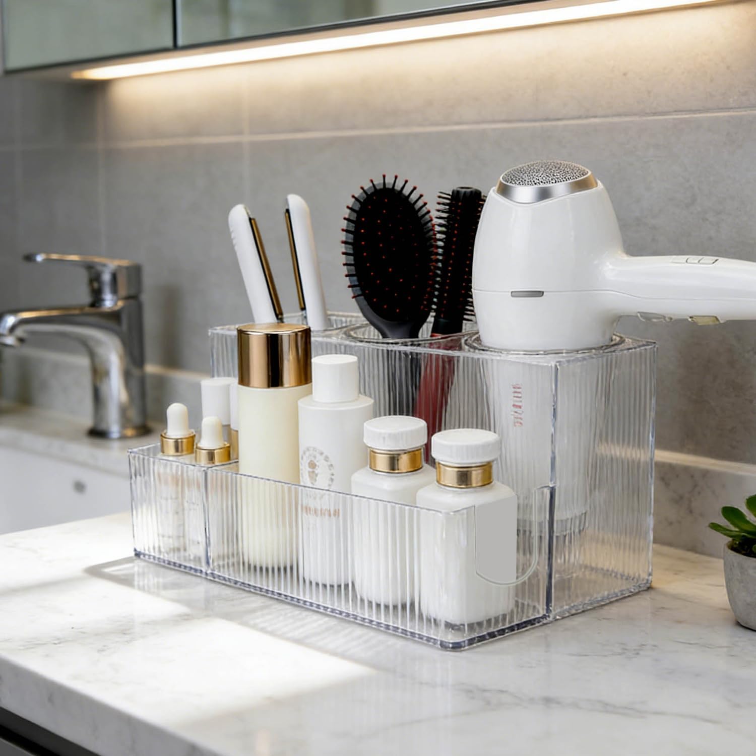 Clear Hair Tool Organizer, Hot Tools Organizer, Hair Dryer, Blow Dryer, Curling Iron, Flat Iron, Hair Straightener Holder, toothbrush holders, Ideal for Makeup Vanity and Bathroom Storage