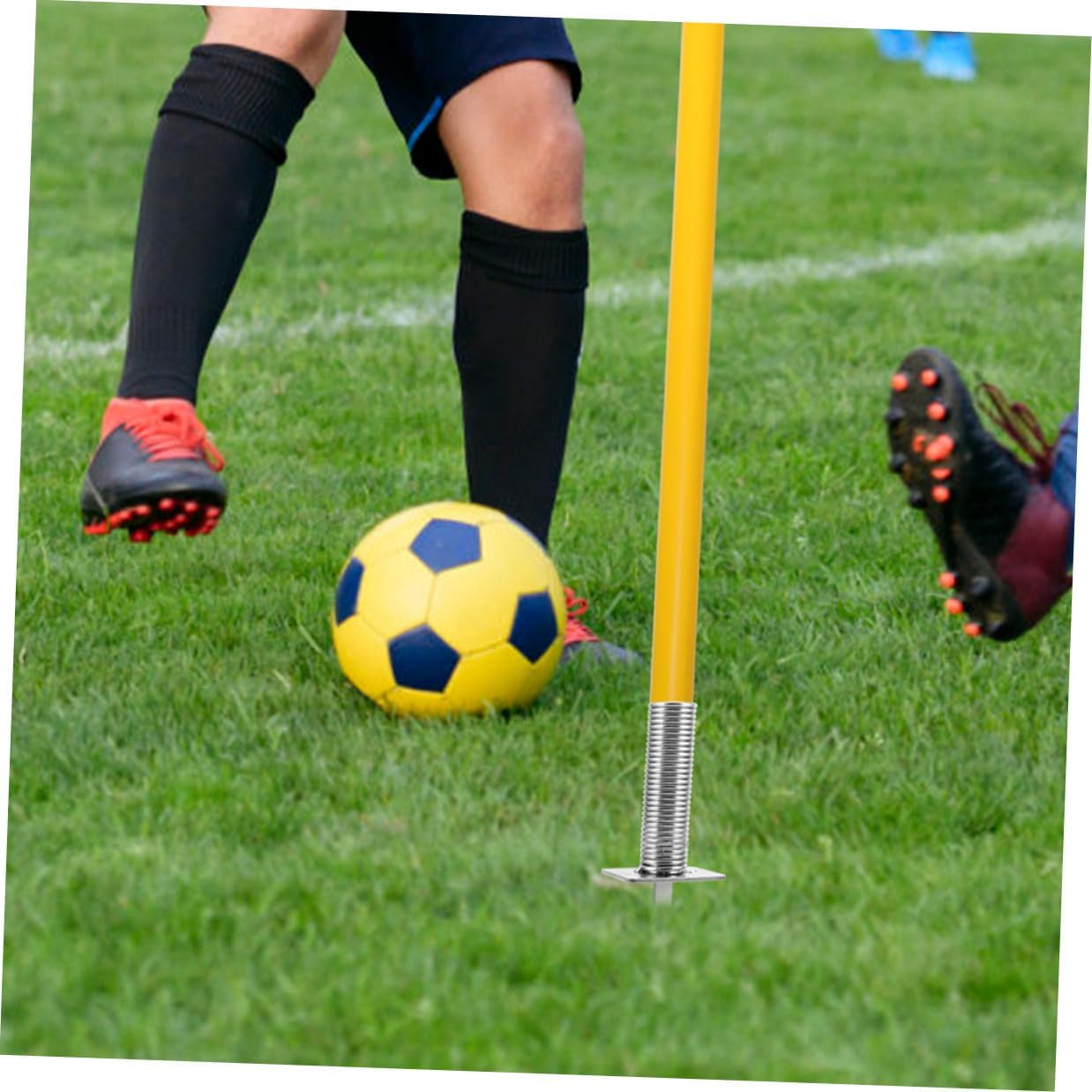 Alipis 4pcs Soccer Training Ground Stakes with Spring-Loaded Spike, Flagpole Base for Corner Flags, Football Pole Fixing Mount for Field Marking and Agility Practice