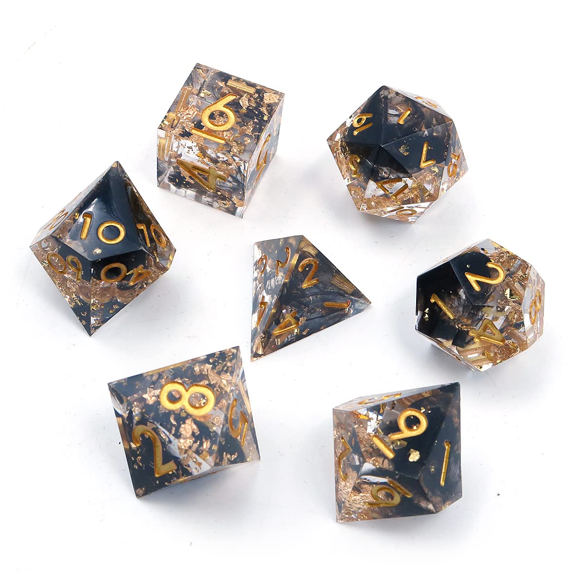 Set di Dadi DND DollaTek in Resina di Lusso Trasparenti - D4 D6 D8 D10 D12 D20 - Nero Trasparente