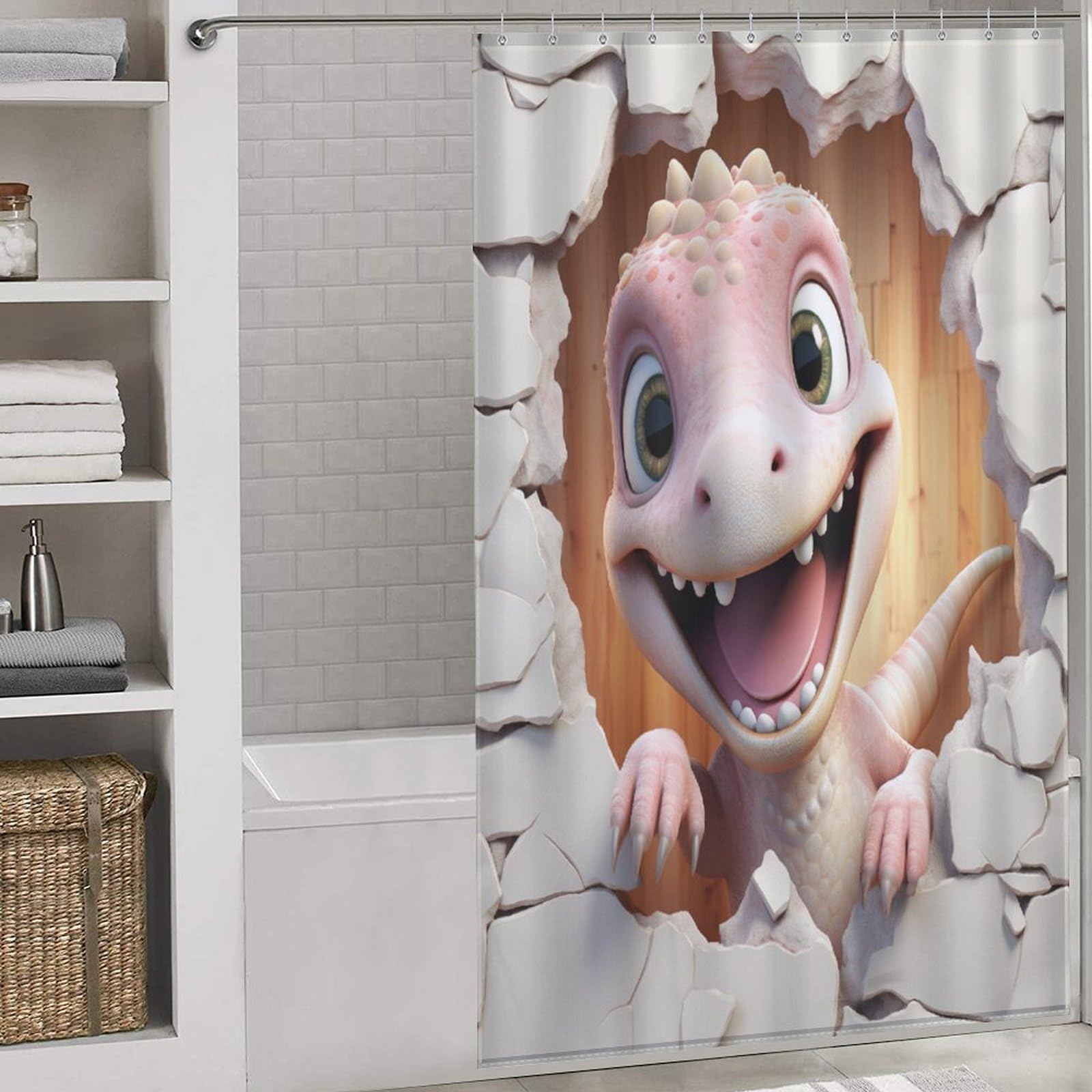 Dinosaure mignon rideau douche tissu 140x183cm lavable avec 12 crochets