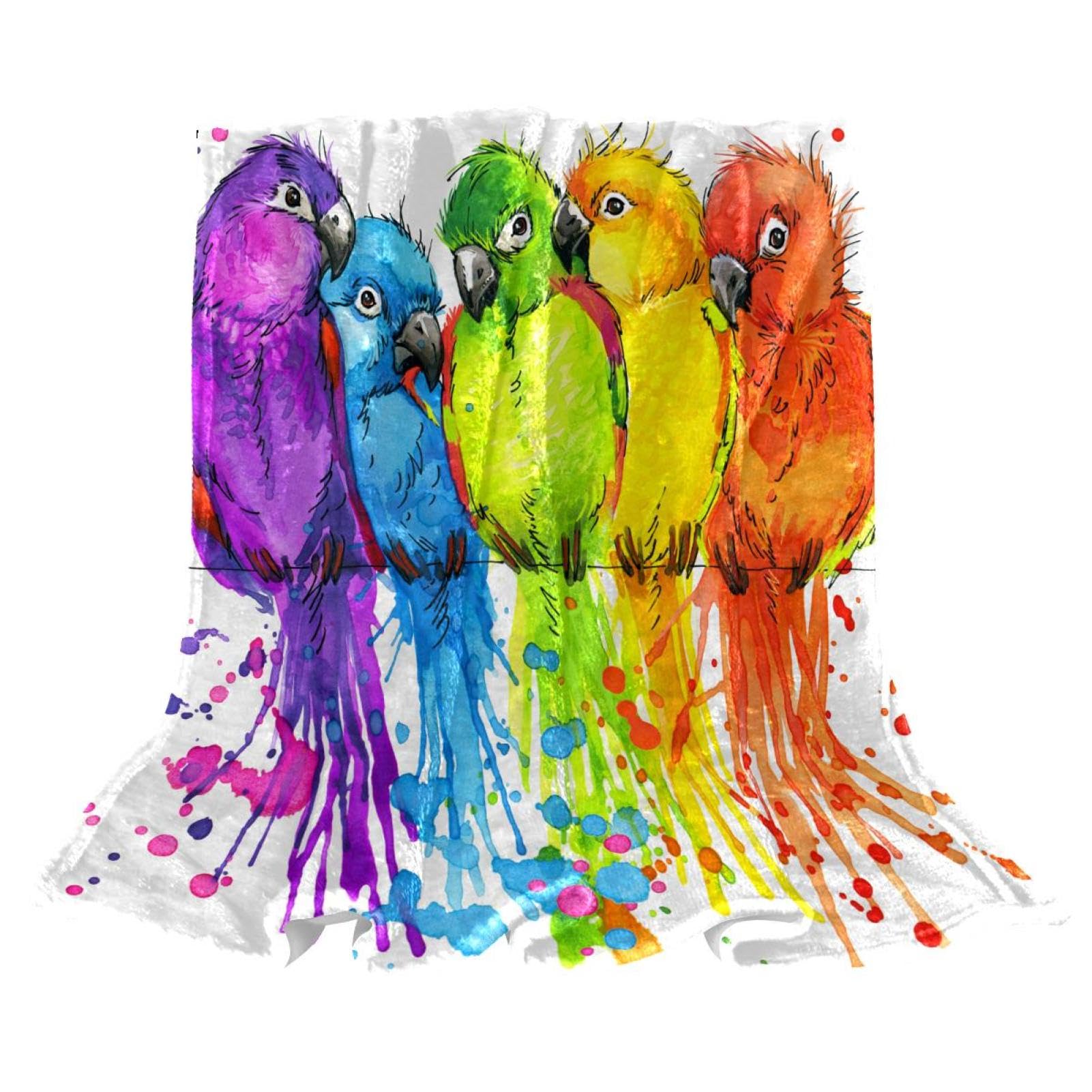 Couverture polaire perroquet aquarelle jeté de canapé microfibre chaude 150x100cm