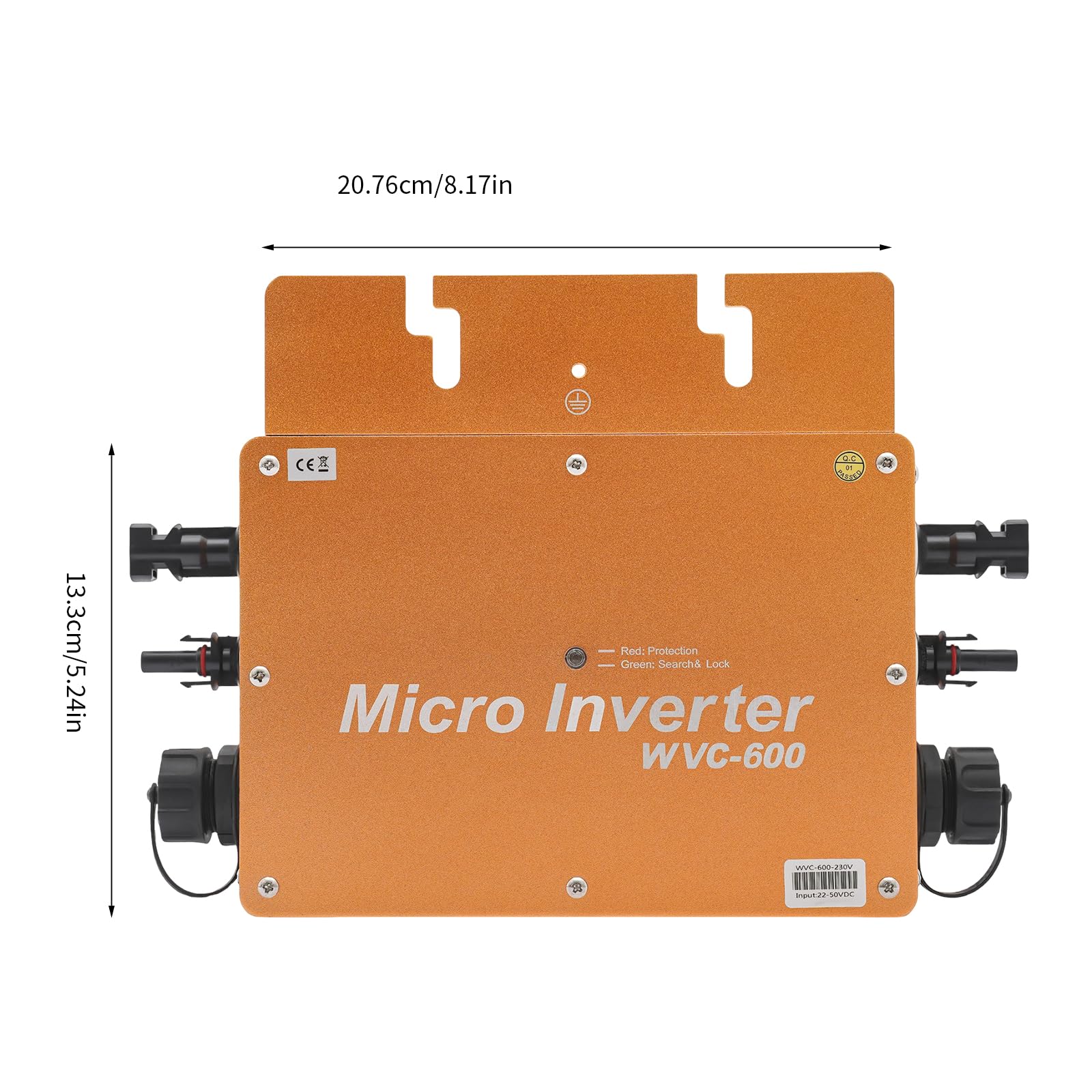 Solar-Wechselrichter WVC-600W Digital, 220V MPPT Grid Tie Micro-Inverter, Wasserdichter Grid-Connect für Solarpanel-Balkonkraftwerk, Golden