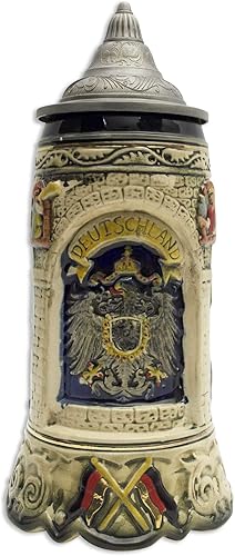 OktoberfestHaus - Taza alemana grande pintada a mano para amantes de la cerveza, jarra de cerámica con tapa Jarra Cervecera Alemana