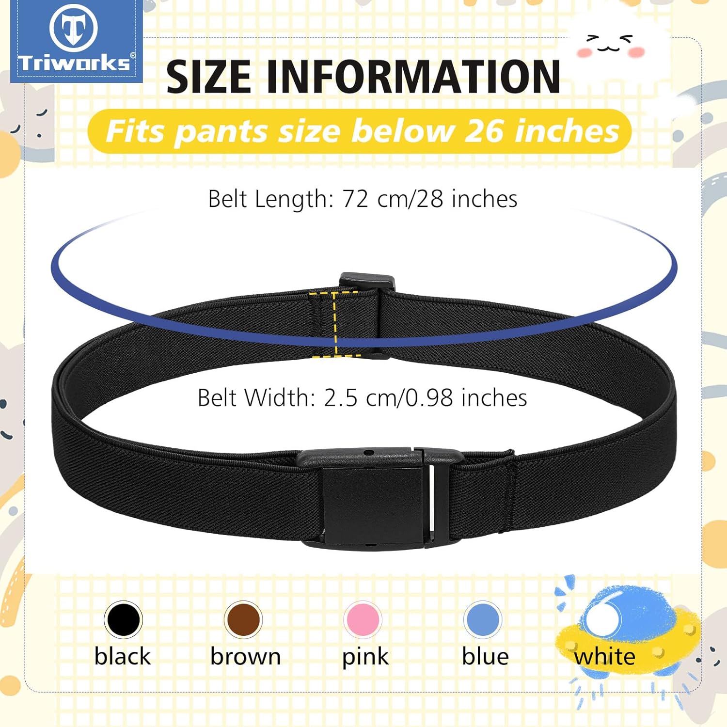TRIWORKS Kids Elastic Adjustable Belts for Girls Easy Buckle Flat Buckle Stretchy Belt for Kids Boys Girls - Image 6