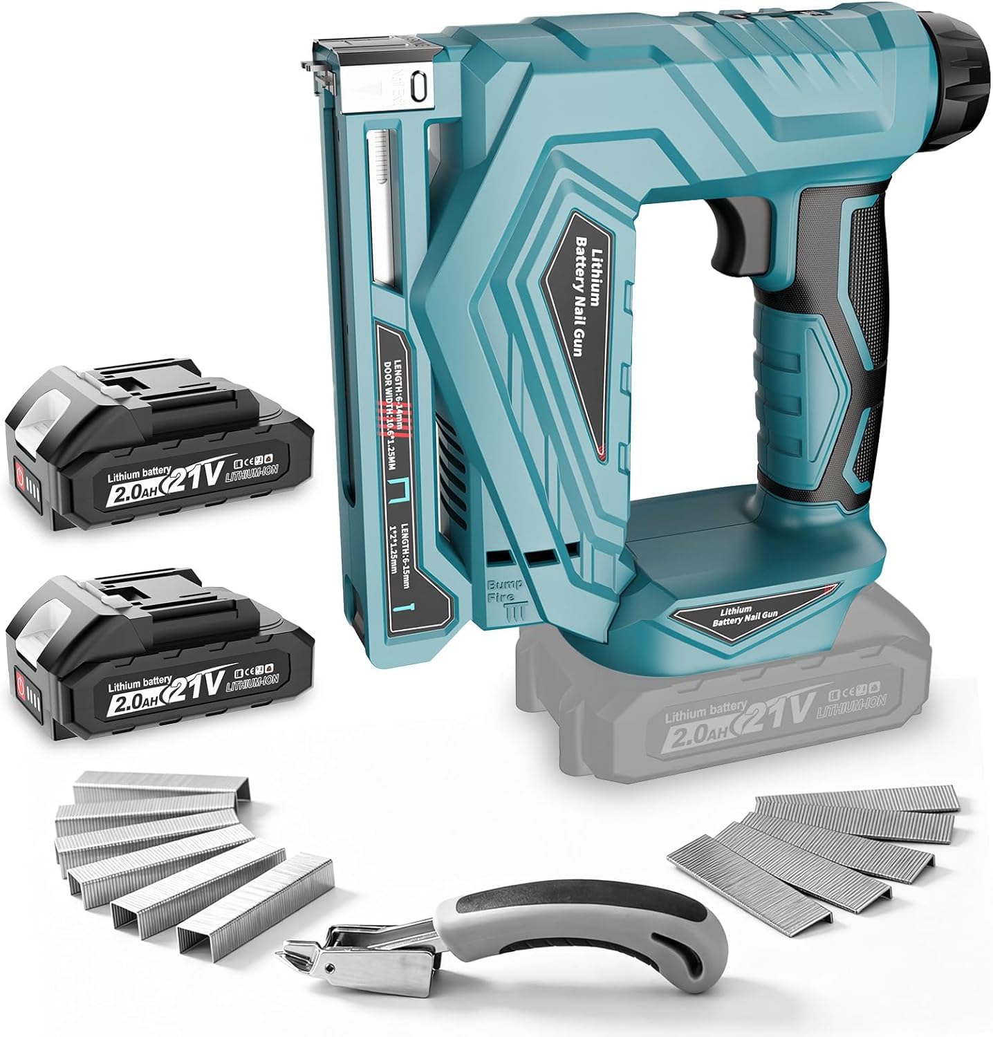 YEARTOP - Grapadora y pistola de clavar inalámbrica con 2 baterías de 2,0 Ah y cargador, clavadora inalámbrica 2 en 1 para clavos y grapas 18GA para tapicería, bricolaje y jardín