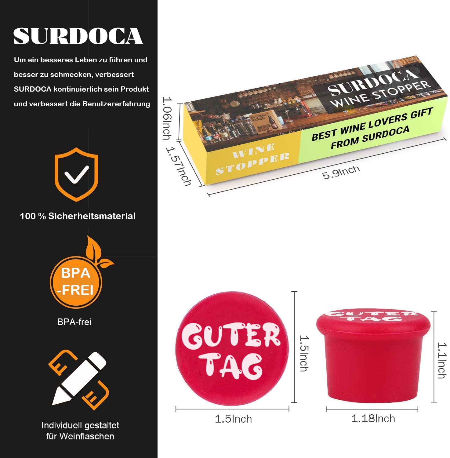 SURDOCA Bouchon Bouteille Vin Bouchon Vin 4 Silicone Bouchon Liege