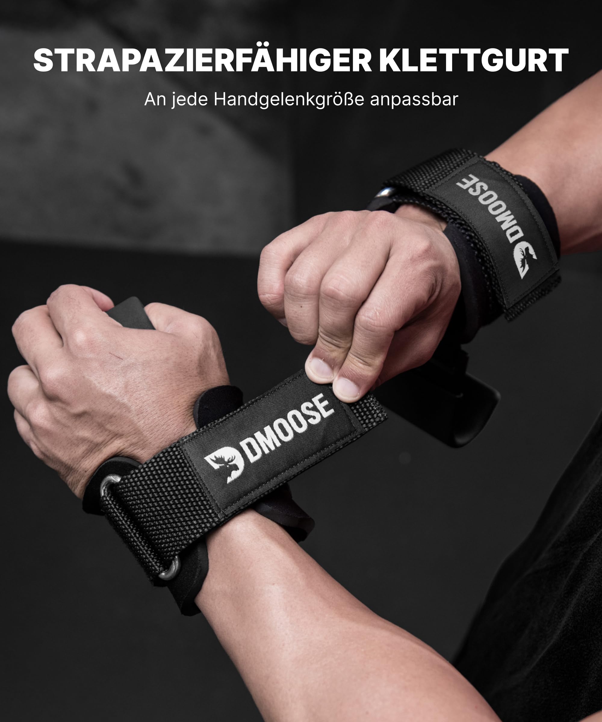 DMoose Fitness Zughilfen Krafttraining für Männer & Frauen (Paar) - Reißfestes Nylon mit 8 mm dicke Handgelenk straps - Zughilfe Gym für Kraftdreikampf & Kreuzheben Stütze - Griffhilfen Kraftsport