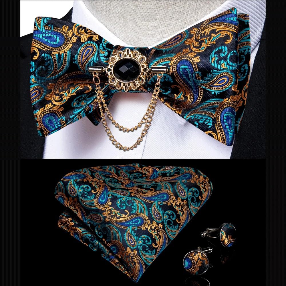 JFDBGU Adjustment Self-tie Bowties for Man Paisley Wedding Party Neck Ties Cufflinks Brooch Hankychief Sets