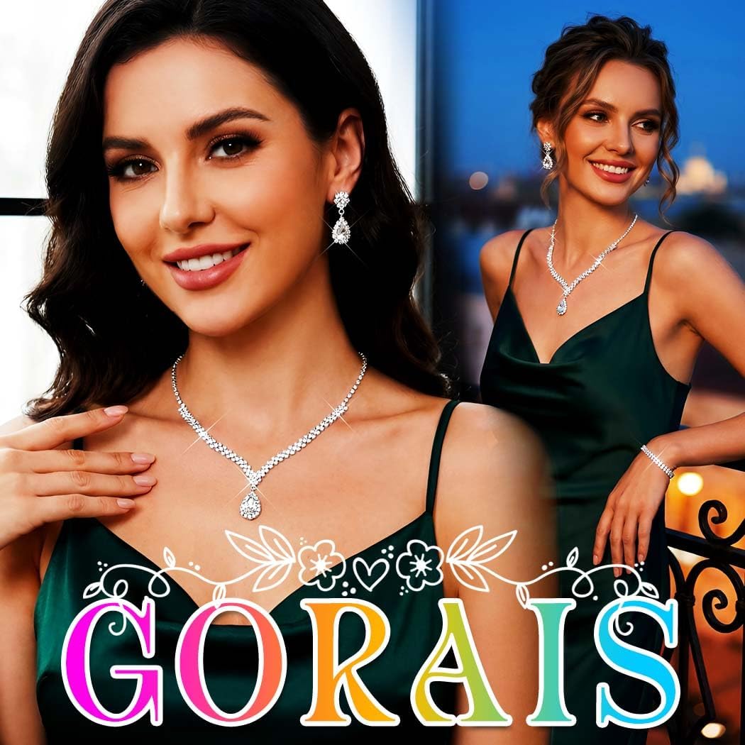 GORAIS Prom Wedding Jewelry Sets Rhinestone Bridal Necklace Earrings Bracelet Set Crystal Costume Jewelry for Brides - Image 4