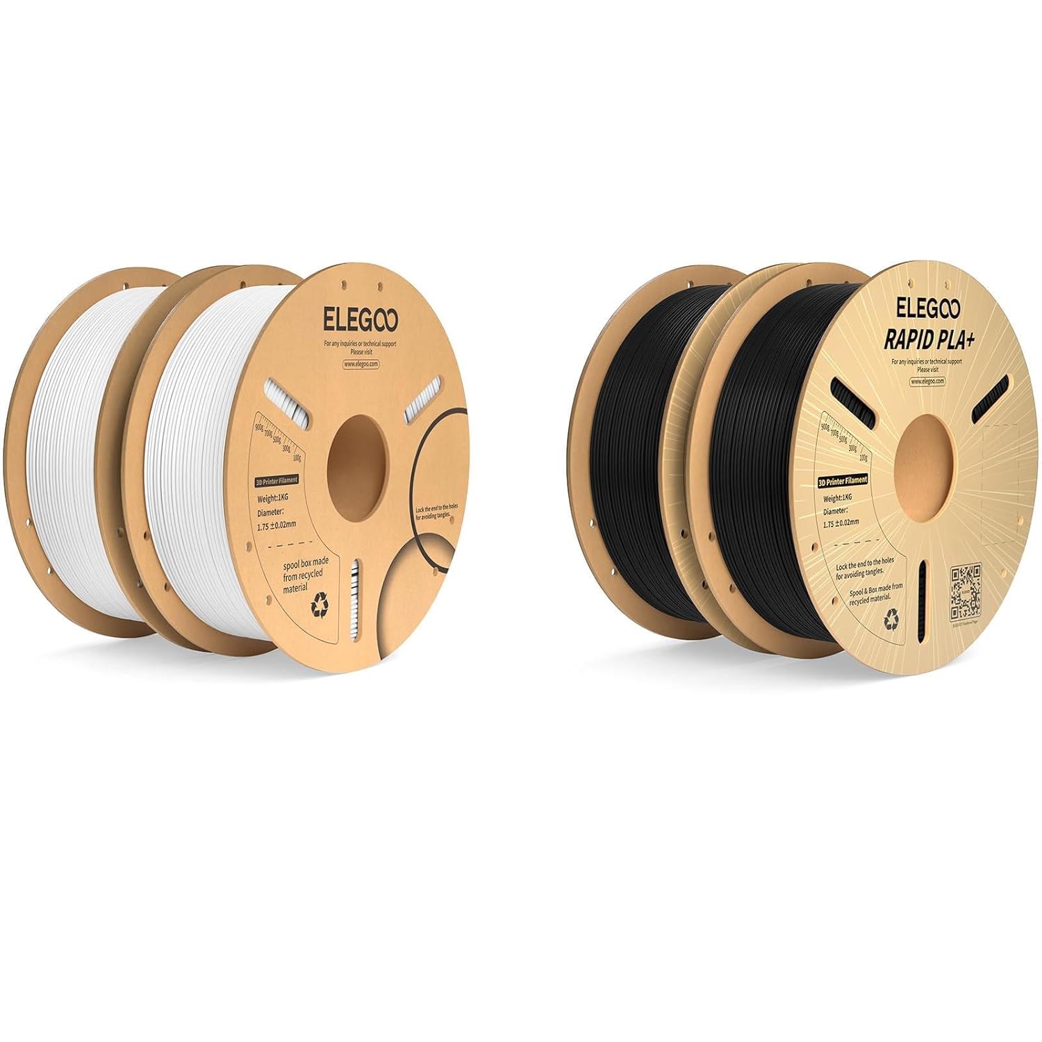 PLA Plus Filament White 2KG & Rapid PLA Plus Filament Black 2KG