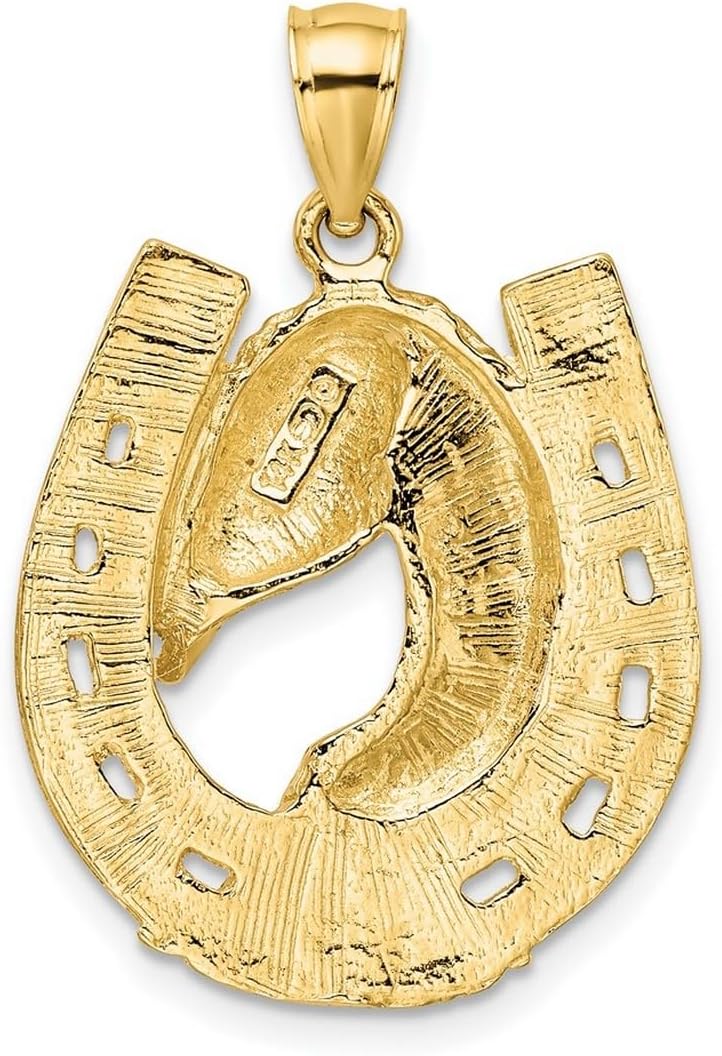 JewelryWeb 20.7mm 10k Solid Yellow Gold Polished and Engraved Horse Head In Shoe Charm Pendant Necklace for Women - Image 4
