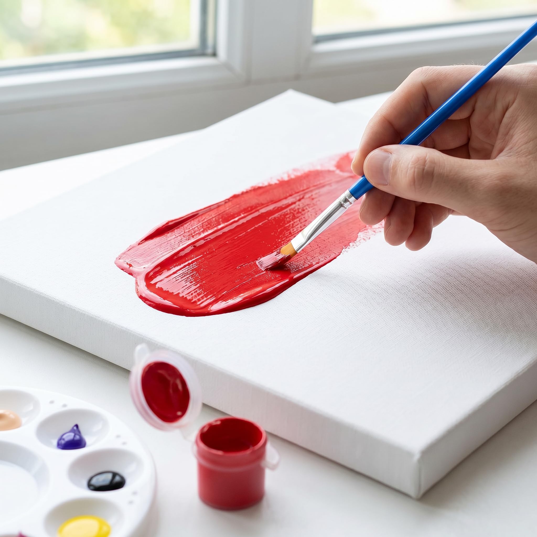 Juego de 48 mini pinturas acrílicas para niños, con 30 pinceles y 4, colores escolares, macetas de tempera, pequeñas para cursos, actividades familiares