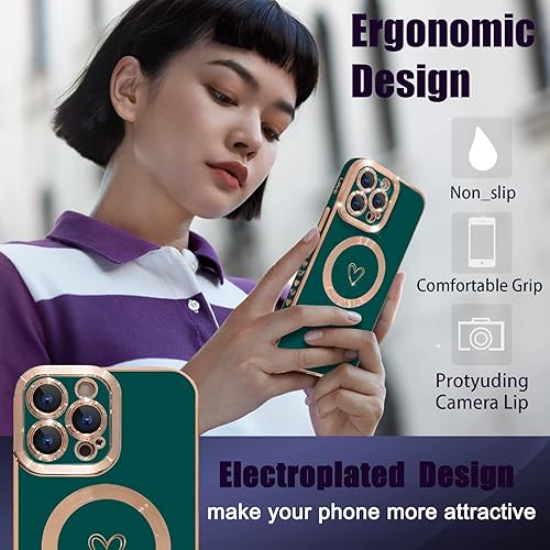 Miniatura 5 de YKCZL MagSafe, funda compatible con iPhone 13 Pro Max, funda magnética de lujo chapado en forma de corazón con bonito corazón, protección completa