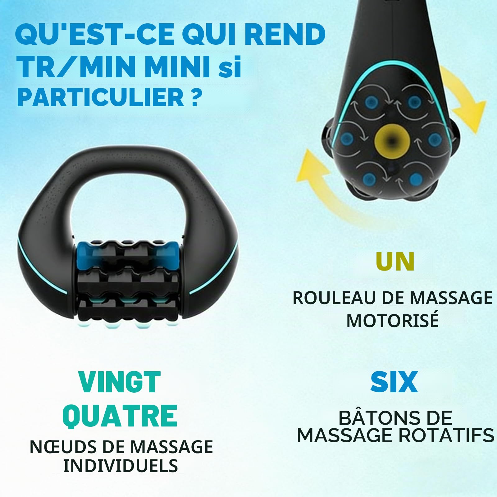 Appareil de massage à rouleau électrique manuel avec rouleaux à tissu profond, 3 niveaux d'intensité, 24 têtes de massage – pour une application douce de la chaleur jusqu'à un massage en profondeur