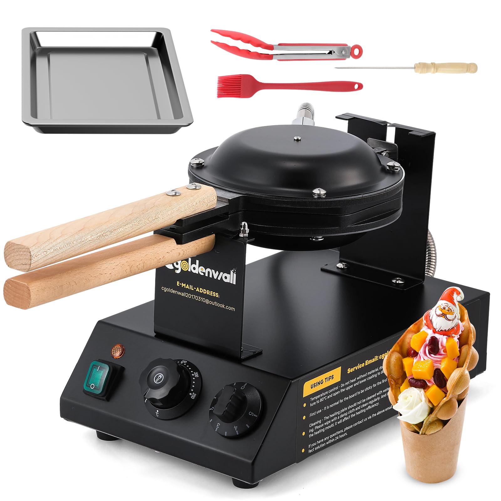 CGOLDENWALL Bubble Waffle Maker de Estilo de Hong Kong 1400W, Placa de Horneado Intercambiable y Antiadherente, Ajuste de Temperatura 0-250℃, para Cafetería/Postres/Restaurante - Incluye Recetas