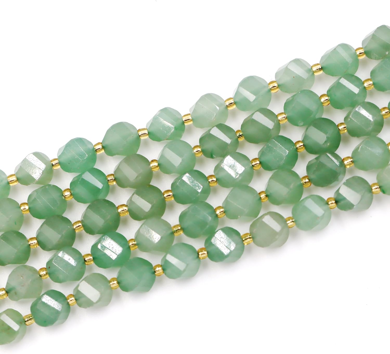 Malahill Wholesale Natural Stone Beads for DIY Jewelry Making Sold per Bag 5 Strands and one roll Cord Inside Faceted S Shape Green Aventurine 8mm