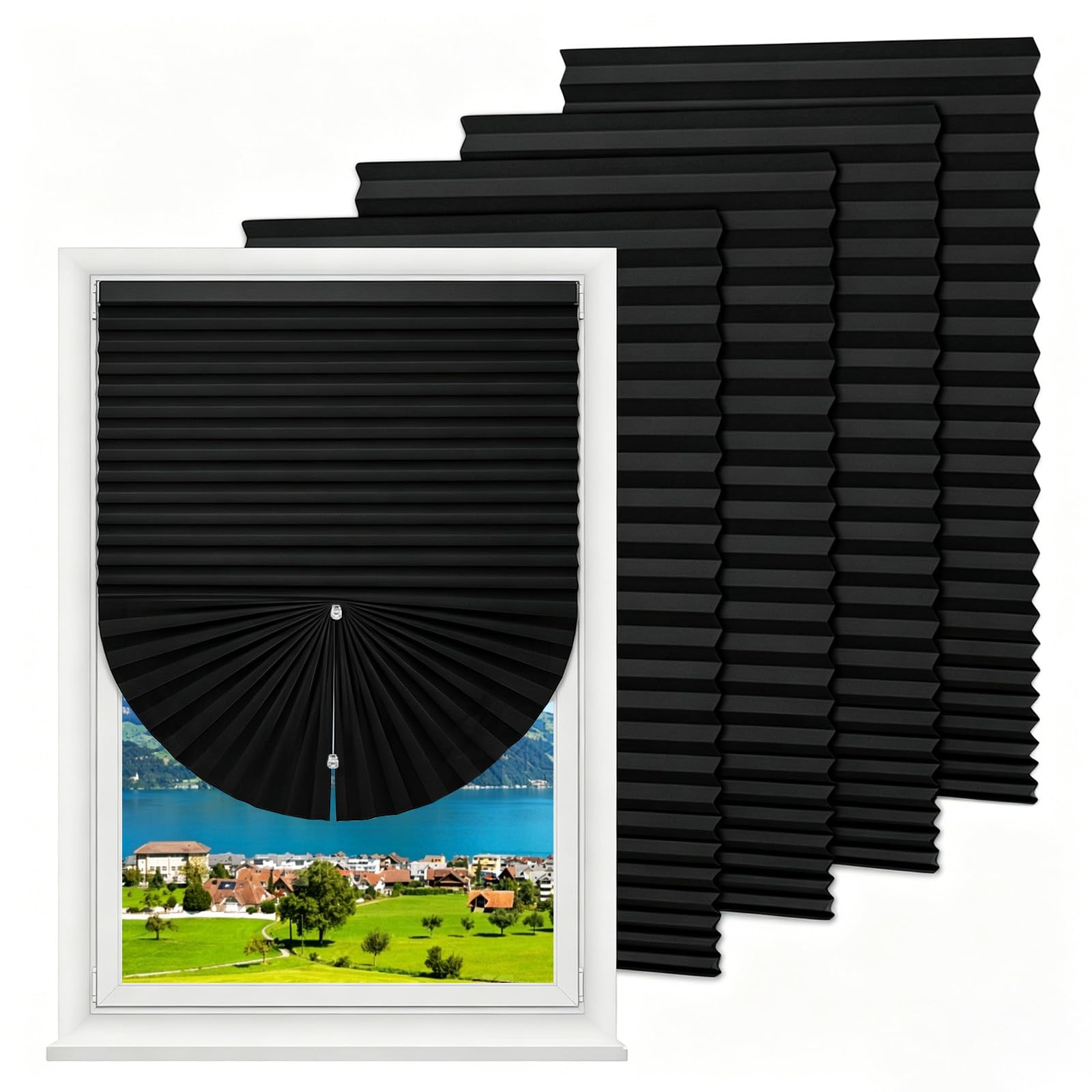 zxevg No Drill Blinds 60x150cm 4-Pack Black Stick-On