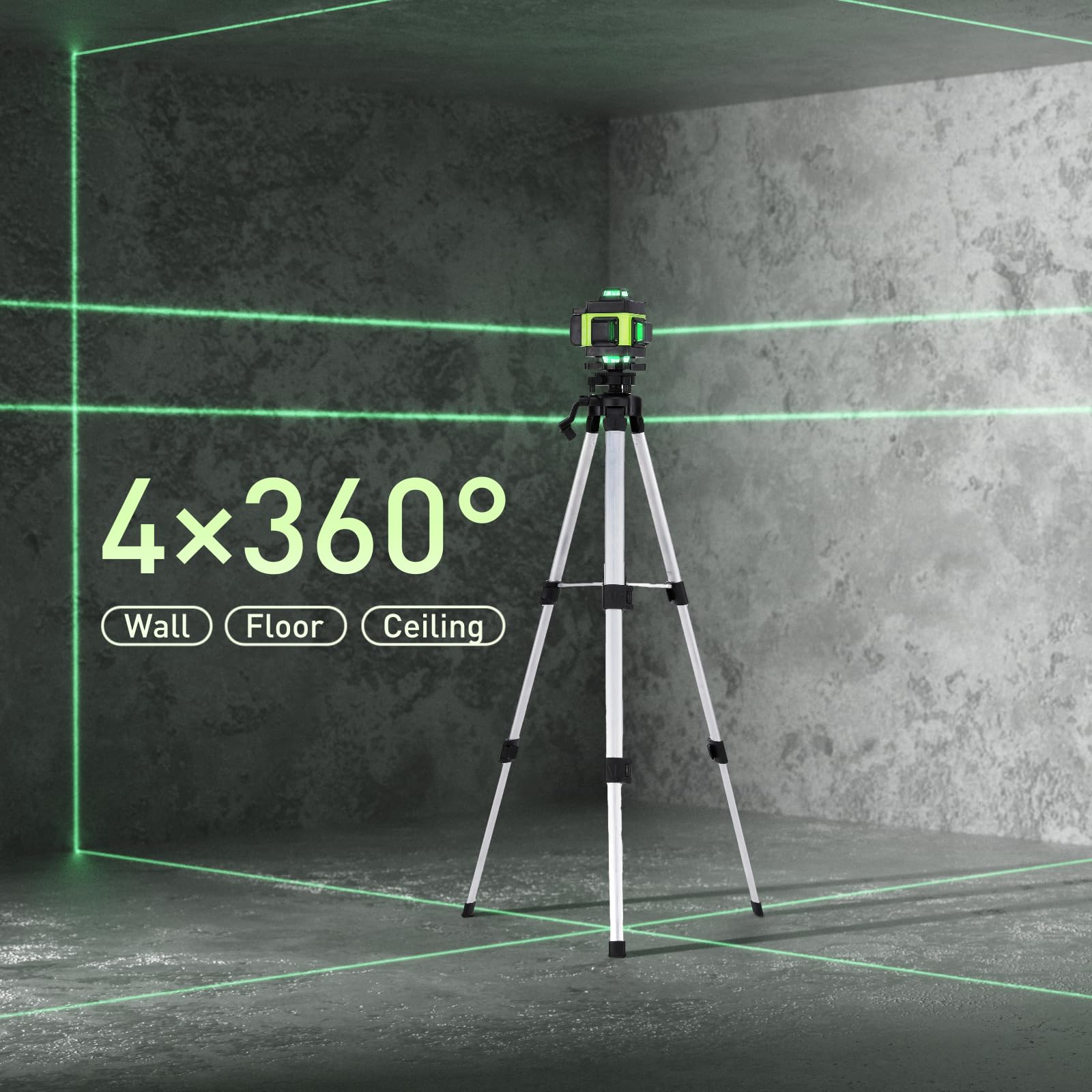 Weytoll Livella Laser 16 Linee Livella a Bolla IP54, Batteria da 2400 mAh x 2, con Treppiede Telescopico per la Posa di Piastrelle per Pavimenti, Divisori di Installazione