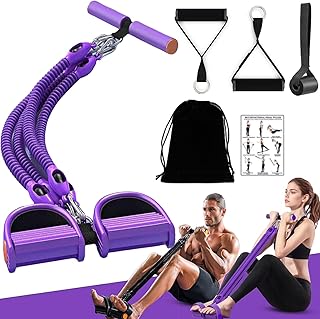 Upgrade Foot Pedal Resistance Band, 100lbs Adjustable 4 Tube Pedal Ankle Puller Resistance Band with Handle, Multifunction Home Gym Equipment, Stirrup Puller for Men Women for Full Body Workout