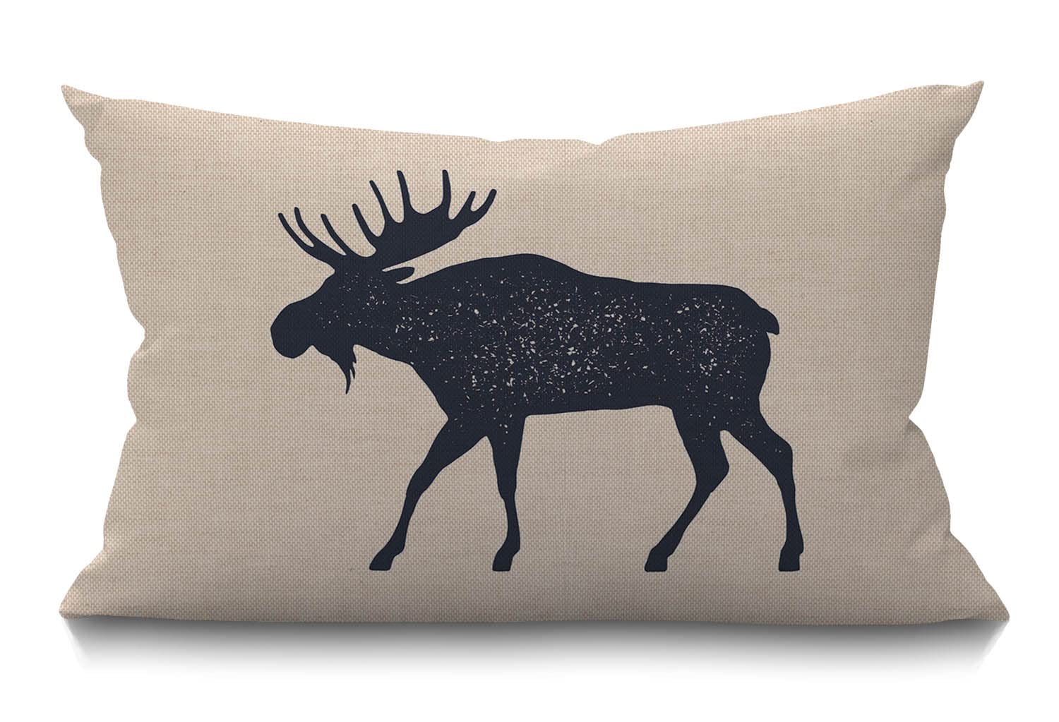 Bgbdeia Multi 217 Moose Cushion Cover 30 X 50 Cm Wild Animal Deer Black Silhouette Elk Antler Rectangle Pillow Cases Home Decorative Cotton Linen Throw Pillow Cover For Bed Sofa 12X20 Inch
