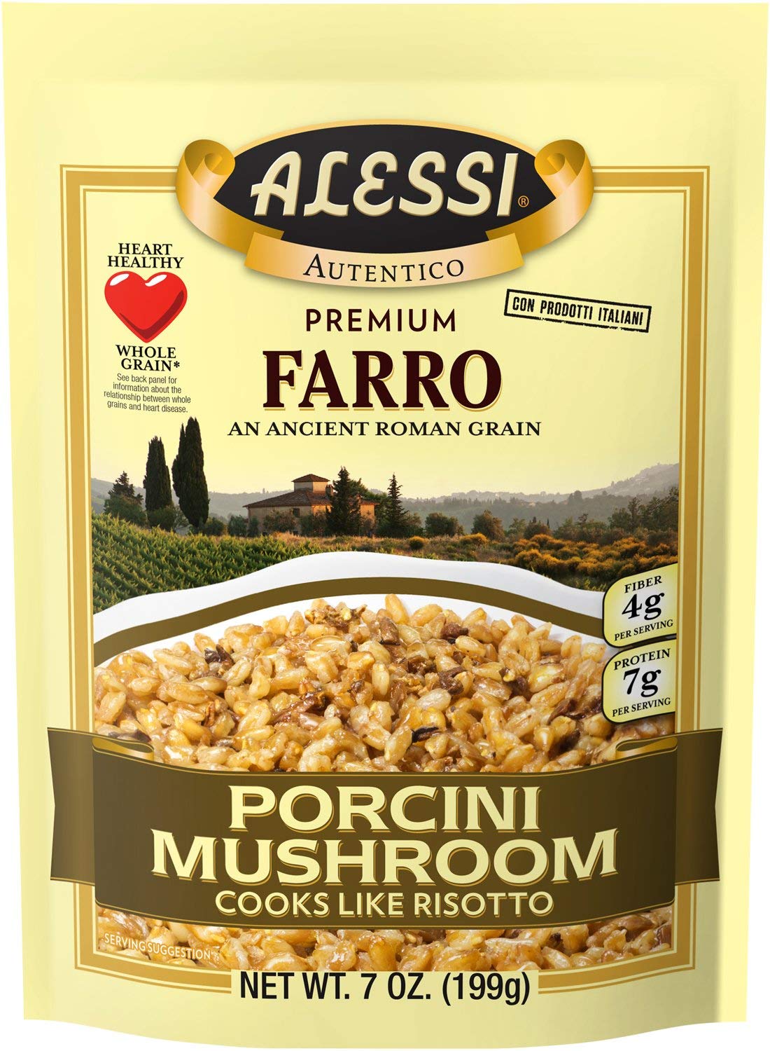 Alessi Autentico, Premium Seasoned Roman Grain Farro, Cooks Like Risotto, Heart Healthy, Easy to Prepare, 7oz (Porcini Mushroom, Pack of 6)