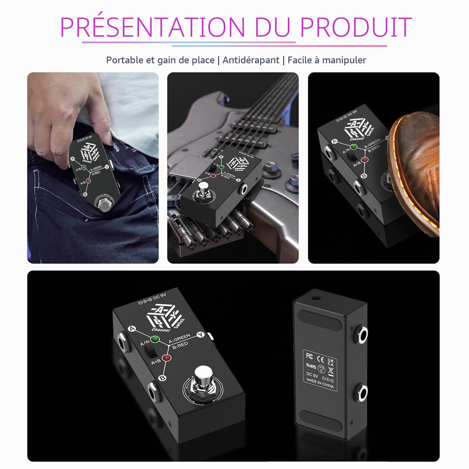 Btuty Pédales de guitare ABY Box Sélecteur de ligne AB Pédale Effet Pour Guitare Transmission Bidirectionnelle Boîtier Métallique Soutien Antidérapant Mode A/B ou A et B