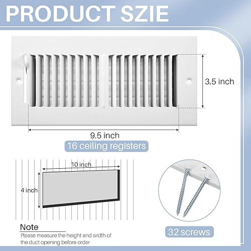 Miniatura 9 de Zonon 16 piezas de 12 x 4 pulgadas, cubierta de ventilación de techo para rejilla de ventilación de conducto de parrilla, difusor de suministro de