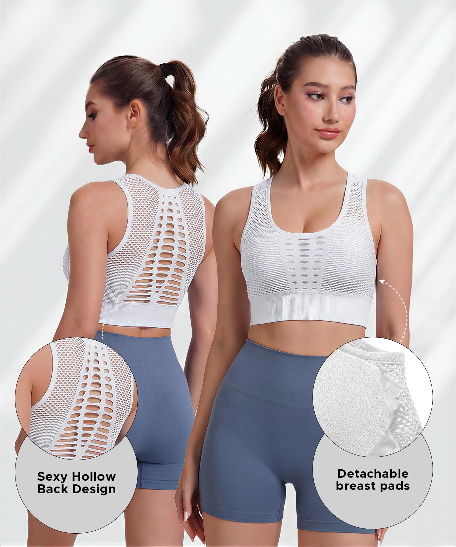 SEASUM Reggiseno sportivo da donna, senza cuciture, per yoga, crop top, supporto medio-basso, reggiseno da allenamento