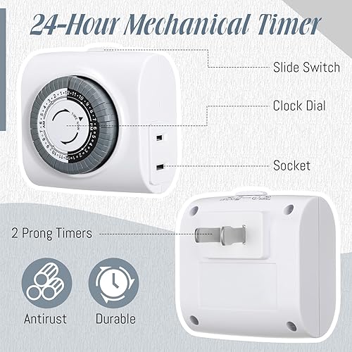 Miniatura 4 de Copkim Temporizadores programables de 24 horas para enchufes eléctricos, temporizador mecánico de enchufe interior resistente, intervalos de 30