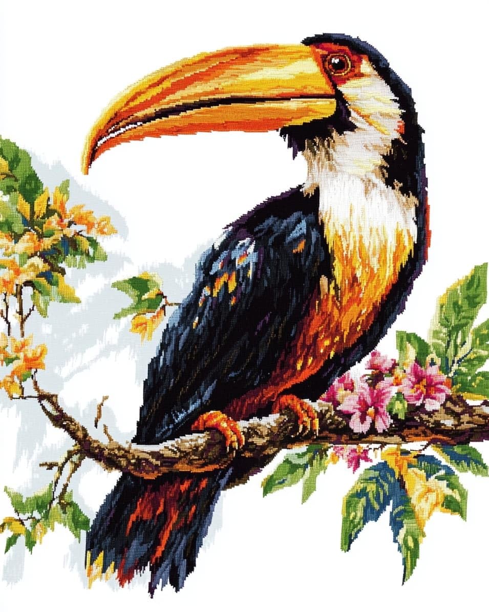 WallustrioaW Cross Stitch Kits,Animal Woodpecker,DIY Needlework Kits 11CT Stamped Cross Stitch for Beginners Adults Home Bedroom Decoration,16x20in