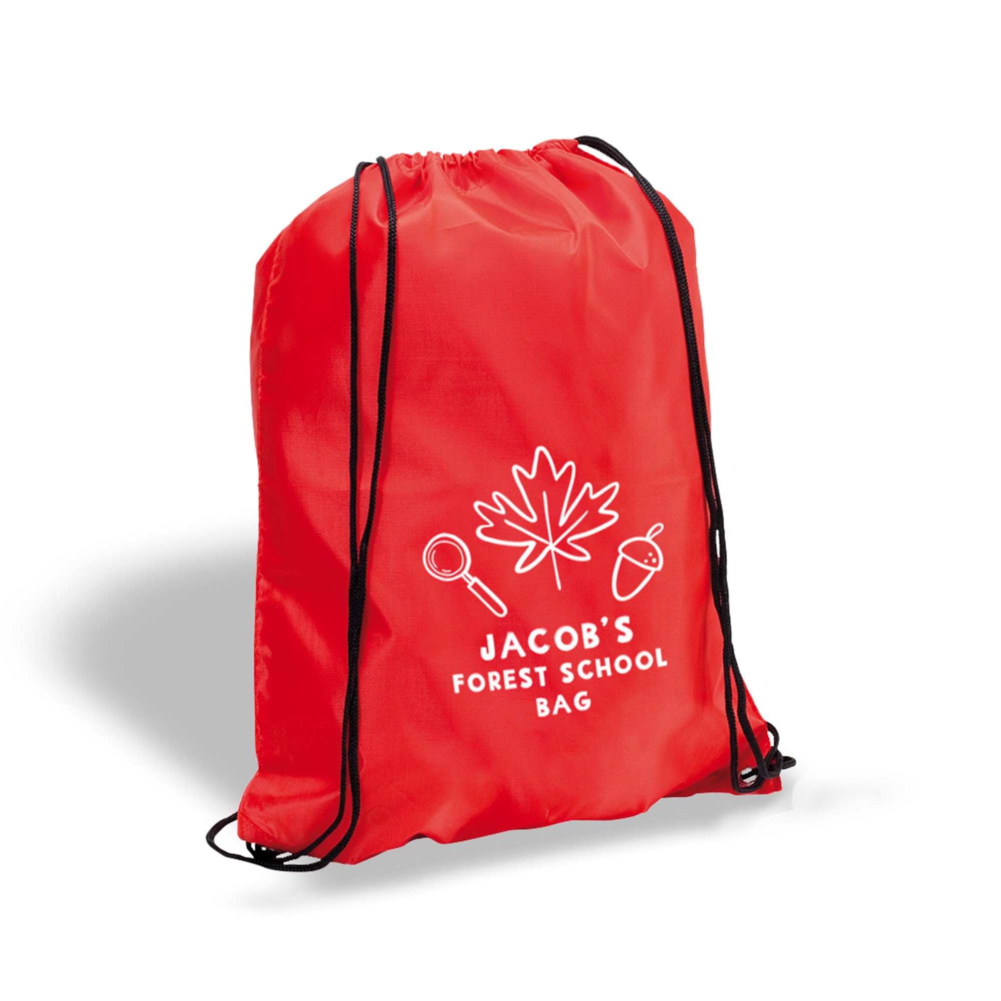 eBuyGB Personalised Forest School Bag, Custom Kids Drawstring Rucksack, PE Kit Bag with Name, Children’s Outdoor Activity Club Backpack (Red)