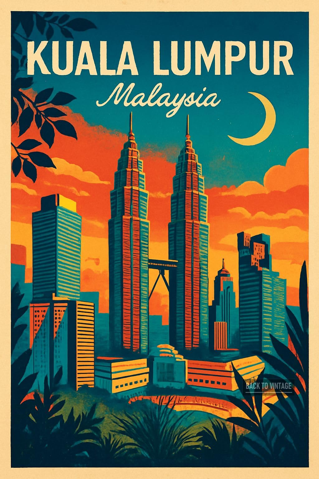 Back To Vintage Multicoloured Vintage Travel Poster Depicting Kuala Lumpur's Iconic Skyline_result - A4 Travel City Poster Wall Art Home Decor Art Print Featuring Urban Landmarks And Global Views For Stylish Interior Display