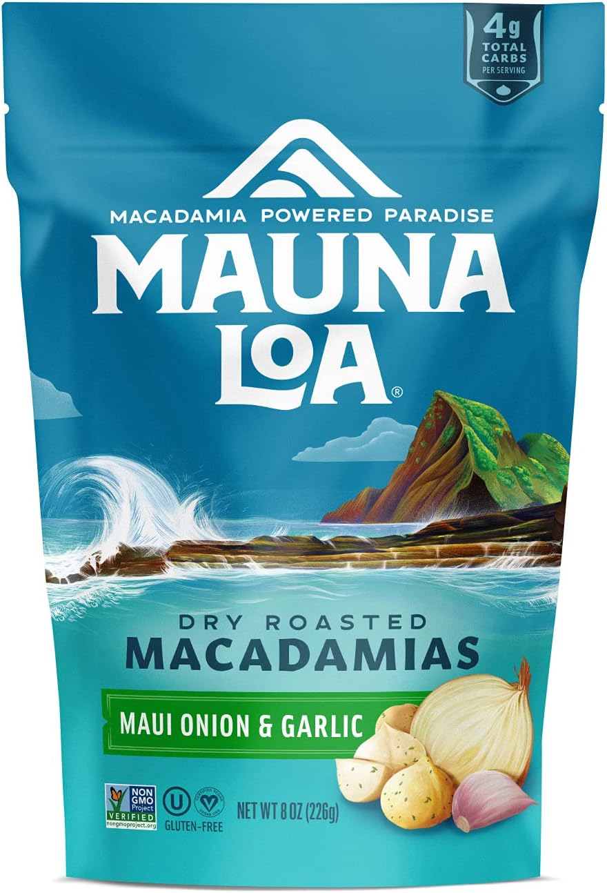 Mauna Loa Premium Hawaiian Roasted Macadamia Nuts, Maui Onion Garlic Flavor, Multi