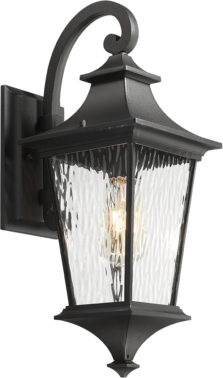 Emliviar Modern Outdoor Porch Light, 21.1 Inch Black Finish Classic Outside Wall Light with Water Ripple Glass, Outdoor Wall Mount Lighting for Entryway and Garage, XE292BM-SW BK Type1 - Water Ripple Glass Medium - 1 Pack
