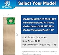 Vista 2 de CF Clean Fairy 20pack Vacuum Filter Bags Compatible with Windsor Sensor S12 S15 XP12 XP15 XP18 SR12 SR15 SR18 Versamatic Plus And Sebo C G&X series