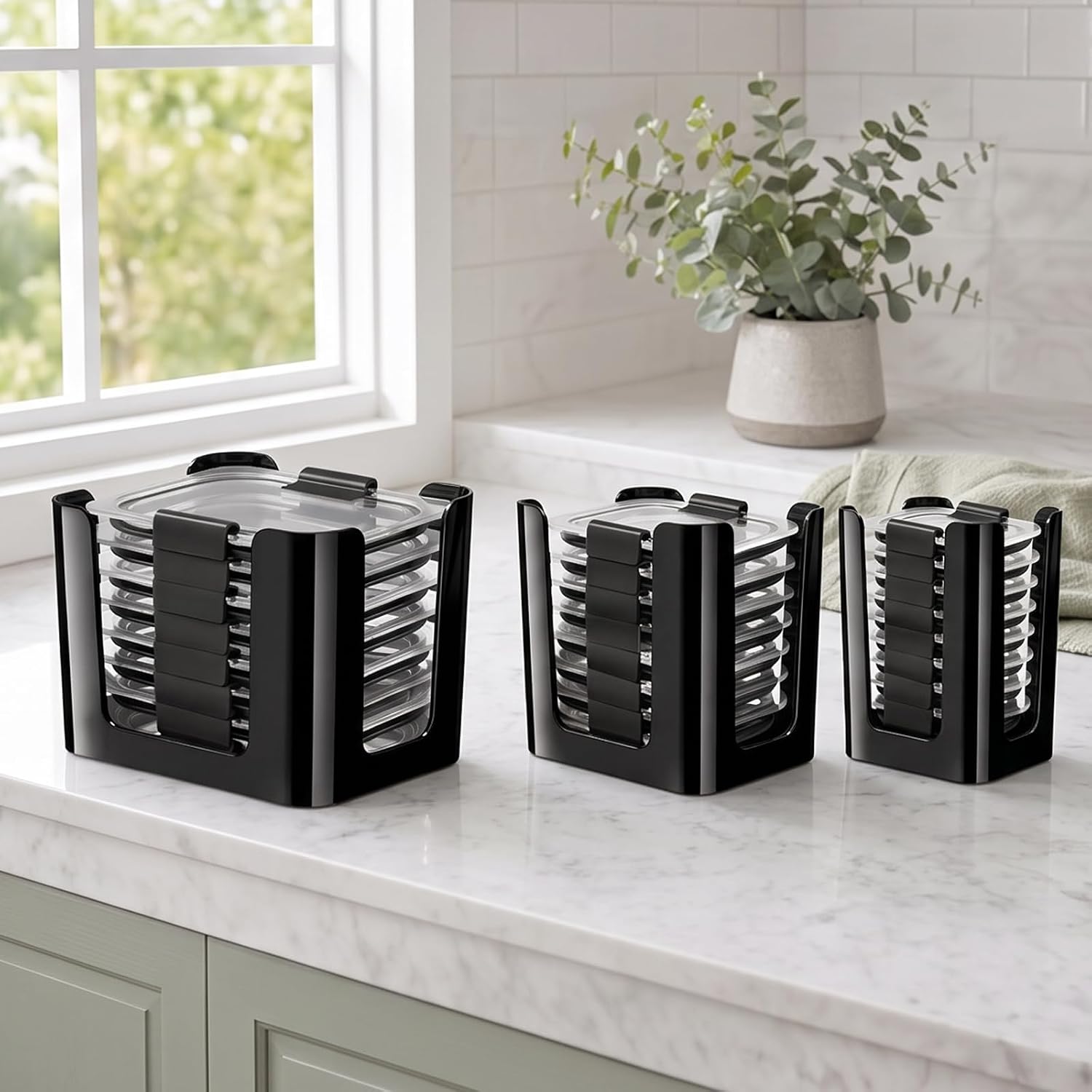 3 PCS Lid Organizer for Rubbermaid Brilliance Snap-On Lids Black