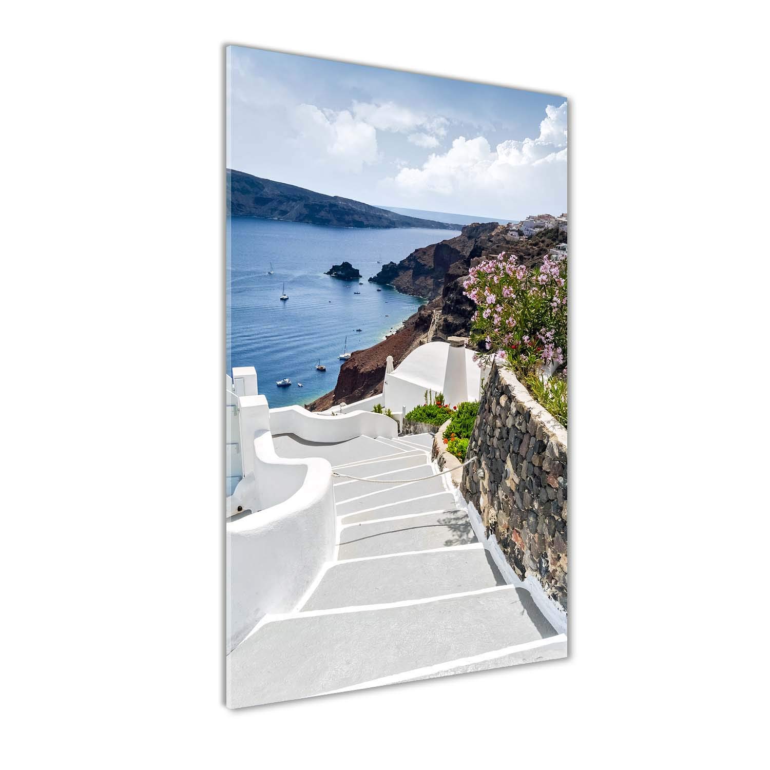 Image panorama Santorin Grèce en verre pour illuminer votre salon et votre cuisine