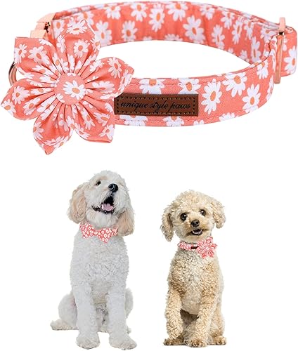 Miniatura 2 de Unique style paws Collar de Perro con Corbata de Flores Margarita Rosa Collar de Verano para Perros Pequeños Medianos y Grandes con Hebilla de Metal